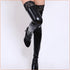 Floral Lace Trim Wet-Look Black Stockings